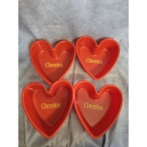 Set Of 4 Red Heart Plastic Cheerios Cereal Bowls -  General Mills 2001
